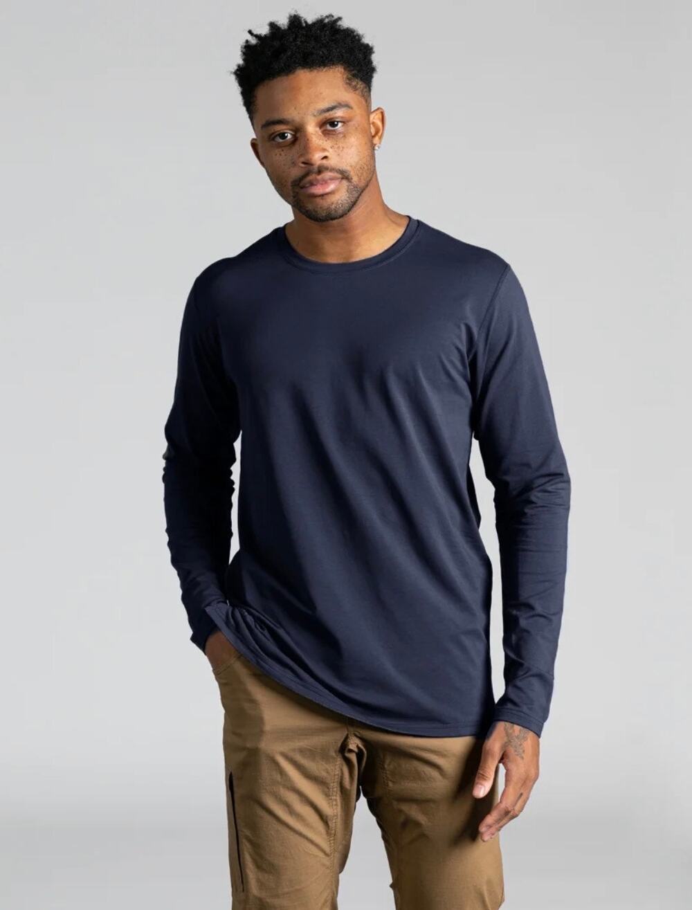 BYLT Premium Basics Signature Split Hem Long Sleeve Shirt Navy Men's Large